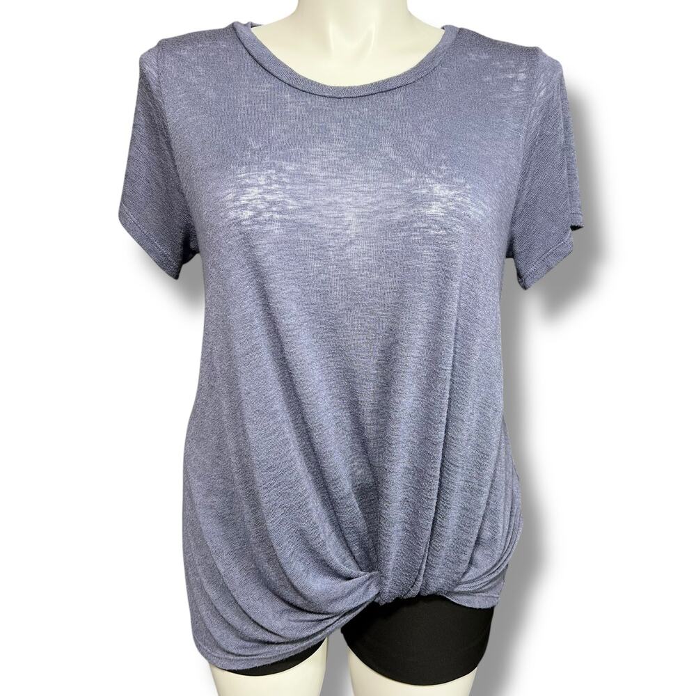 Bobeau Womens T Shirt Top Short Sleeve Twisted Hem Pullover Blue XXL